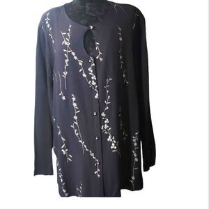 Expose Vintage Blouse With Metallic Floral Print Size 22 Navy Blue/Black